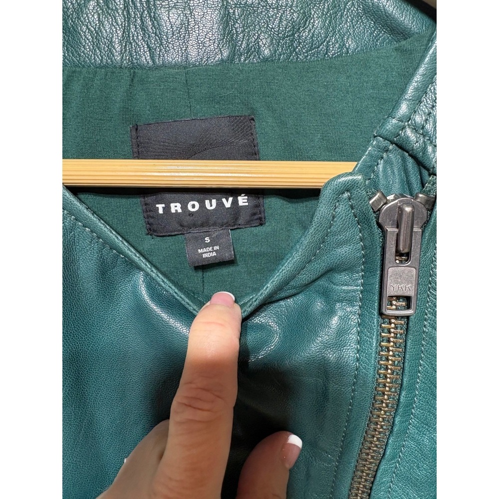 Trouve Emerald Green Leather Moto Jacket Quilted Shoulder Asymmetrical Zip S - Picture 4 of 12